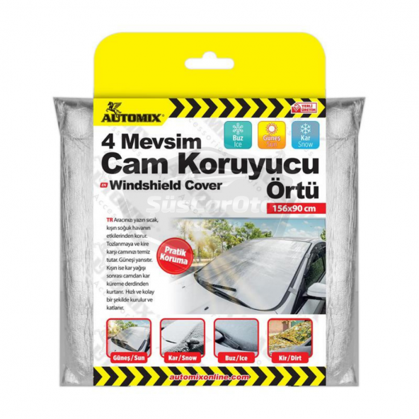 4 Mevsim Oto Ön Cam Brandası Araç Camı Buzlanma Önleyici Ve Koruyucu Branda Cam Üstü Kar Örtüsü Buz Brandası Güneş Önleyici 156 x 90 cm - 2