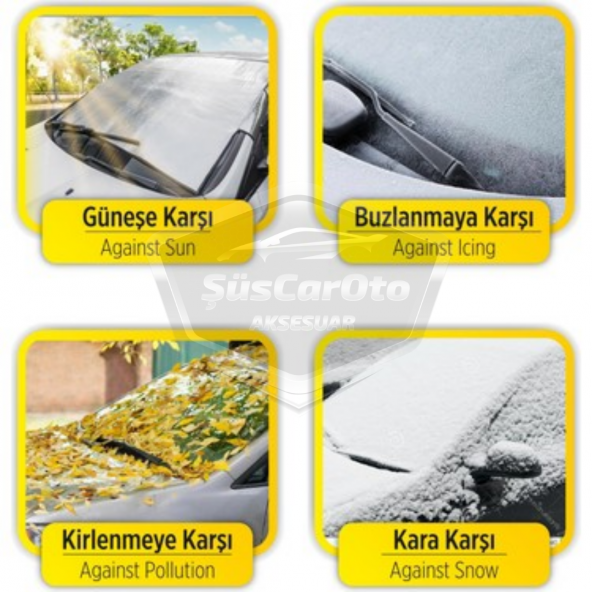 4 Mevsim Oto Ön Cam Brandası Araç Camı Buzlanma Önleyici Ve Koruyucu Branda Cam Üstü Kar Örtüsü Buz Brandası Güneş Önleyici 156 x 90 cm - 3