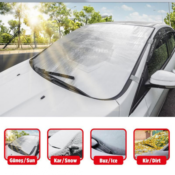 4 Mevsim Oto Ön Cam Brandası Araç Camı Buzlanma Önleyici Ve Koruyucu Branda Cam Üstü Kar Örtüsü Buz Brandası Güneş Önleyici 156 x 90 cm - 5