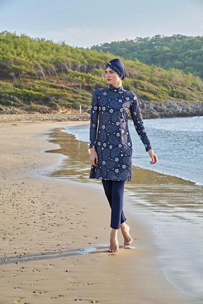 Ruko Maio 23130-2 Büyük Beden Çift Eşarp ve Tesettür Boneli Balıkçı Yaka Tesettür Mayo - 2