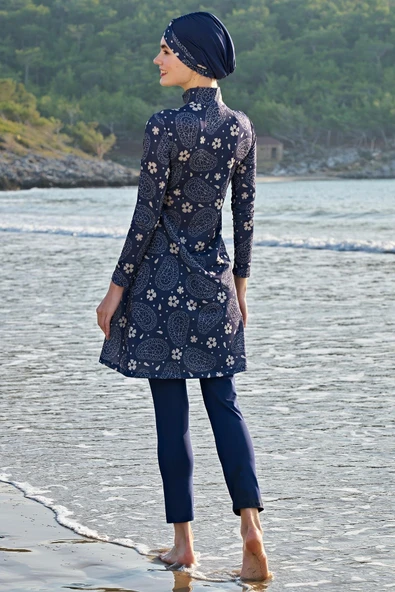 Ruko Maio 23130-2 Büyük Beden Çift Eşarp ve Tesettür Boneli Balıkçı Yaka Tesettür Mayo - 3