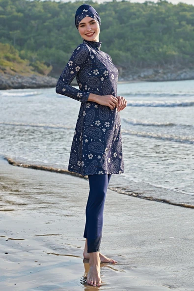 Ruko Maio 23130-2 Büyük Beden Çift Eşarp ve Tesettür Boneli Balıkçı Yaka Tesettür Mayo - 4