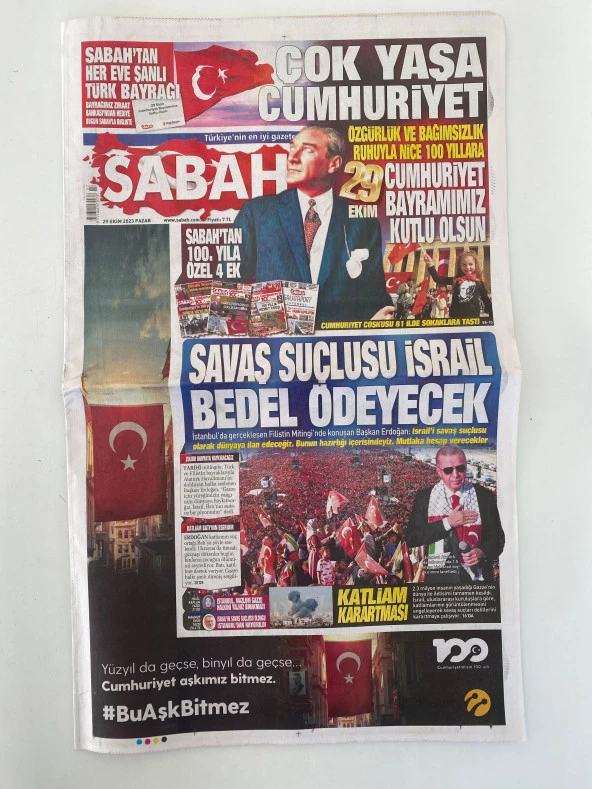 29 Ekim 2023 Sabah Gazetesi - Cumhuriyetin İlanı 100. Yıl Gazetesi - Resim 5