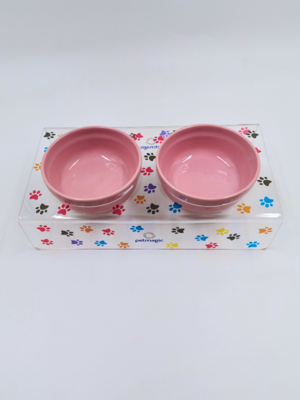 Petmagic Akrilik Pleksi Evcil Hayvan Pembe Seramik Kaseli Kedi Mini Köpek Mama Su Kabı- Renkli Pati - Resim 4
