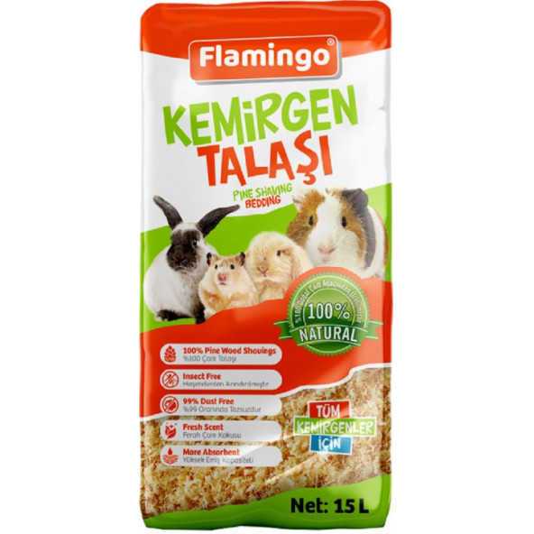 FLAMİNGO KEMİRGENLER İÇİN DOĞAL TALAŞ 15 LT - Tavşan Hamster Ginepig Talaşı