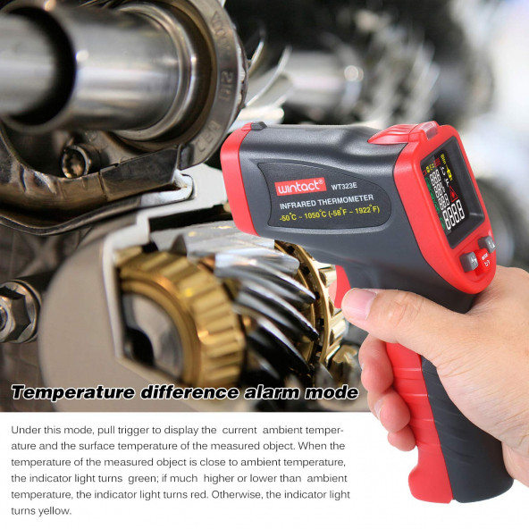 WINTACT WT323E Renkli Ekran Rutubet Küf Analizli Infared Termometre 1050C - Resim 5