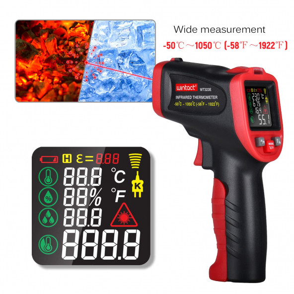 WINTACT WT323E Renkli Ekran Rutubet Küf Analizli Infared Termometre 1050C - Resim 6