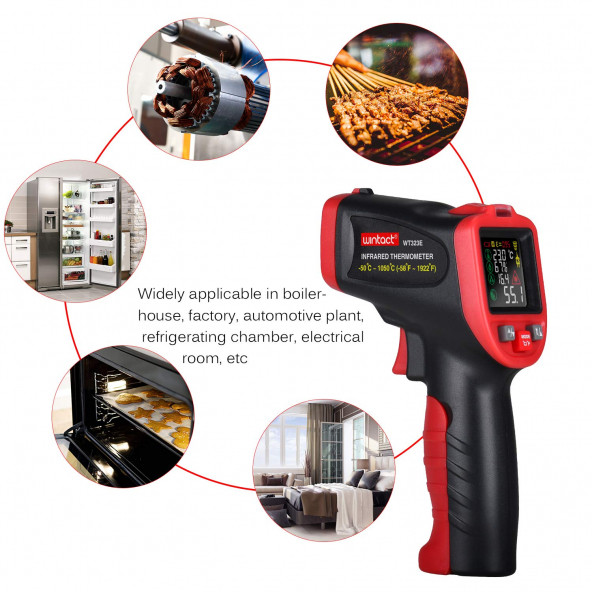 WINTACT WT323E Renkli Ekran Rutubet Küf Analizli Infared Termometre 1050C - Resim 7
