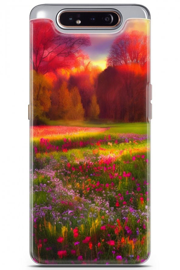 Samsung Galaxy A80 Uyumlu Kılıf Opus 15 Kır Çiçekleri Kalın Silikon Nature