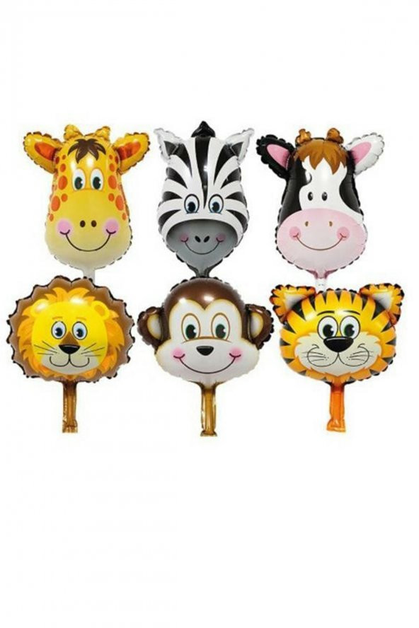 Safari Konsept Doğum Günü Hayvan Balonları 6 lı Set 14" Folyo Balon