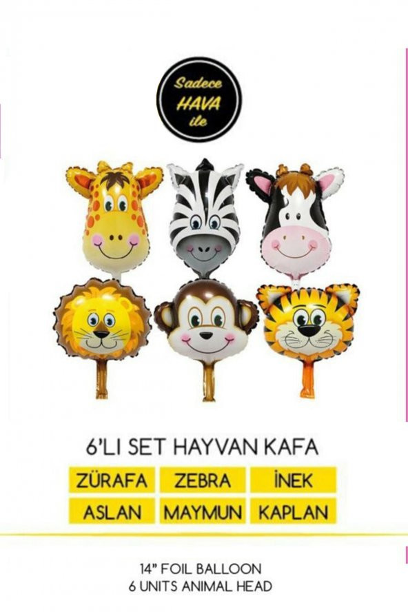 Safari Konsept Doğum Günü Hayvan Balonları 6 lı Set 14" Folyo Balon - 2