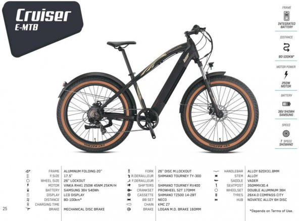 Kron Loop Cruiser 26" Elektrikli Fat Bike Bisiklet 17 Elektrikli Bisiklet 7 Vites Siyah Kahverengi - 4