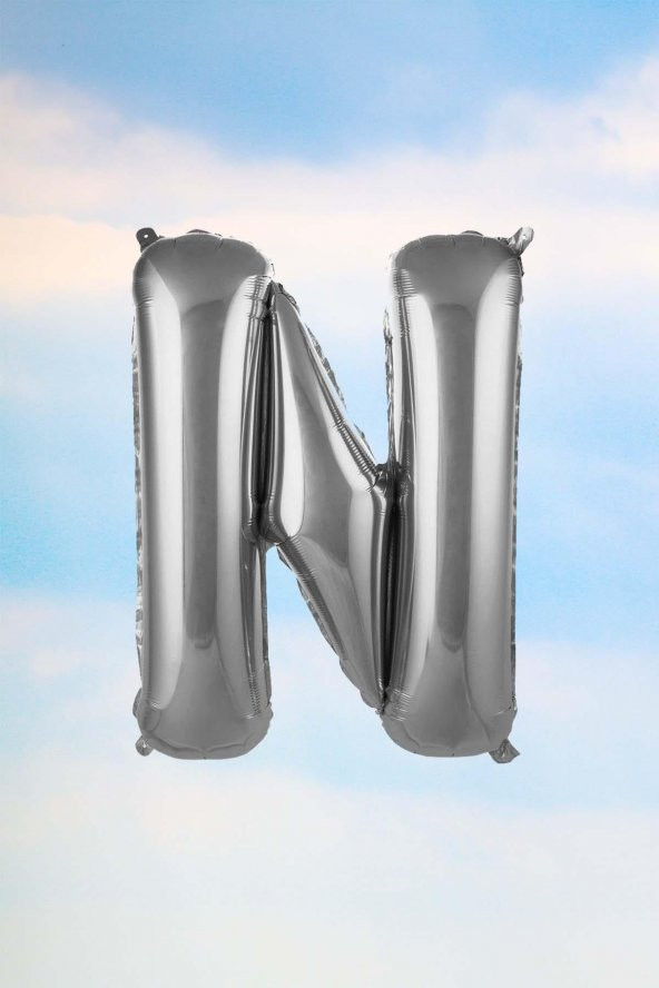 N Harfi Gümüş Folyo Balon 100 cm 40 inç 1 Metre Silver