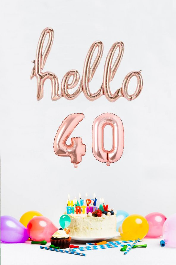 40 Yaş Doğum Günü Balonları - Hello 40 El Yazısı ROSE GOLD Renk Folyo Balon
