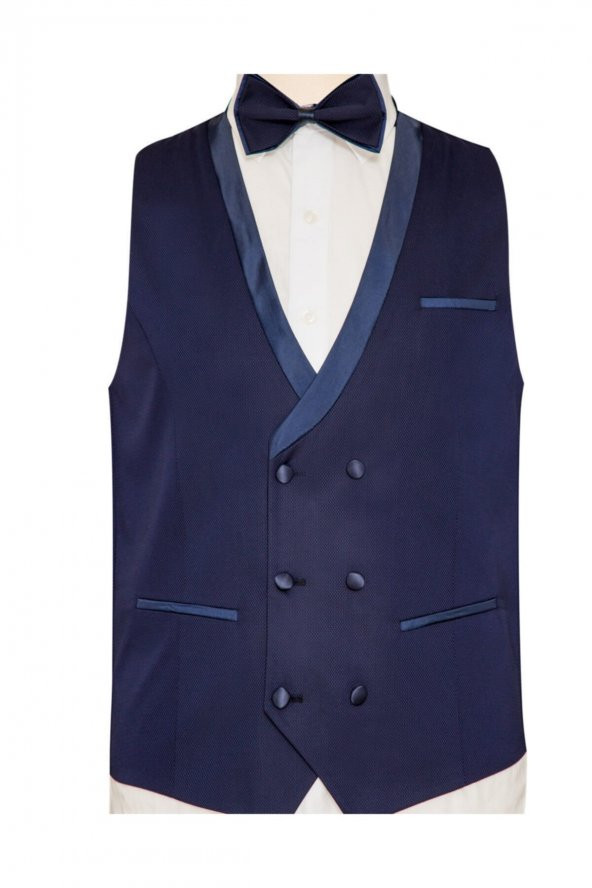 Yelekli Lacivert Slim Fit Damatlık Takım - 2