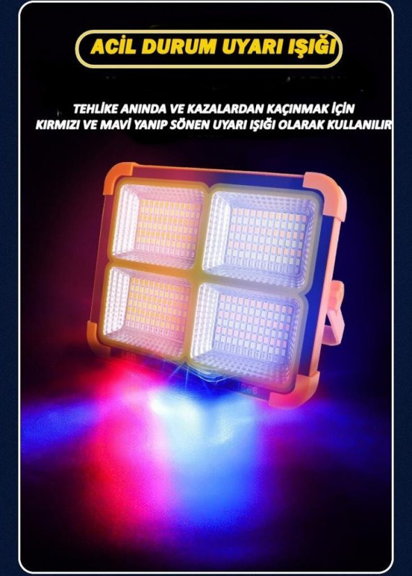 Taşınabilir Solarlı Çalışma Ve Kamp Işığı, Powerbanklı Güneş Enerjili Işıldak,Fener-150W 2000 Lümen 264 Ledli-KÇ - 8