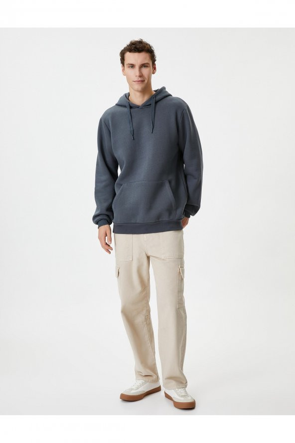 Kapşonlu Sweatshirt Kanguru Cep Detaylı Uzun Kollu - 2
