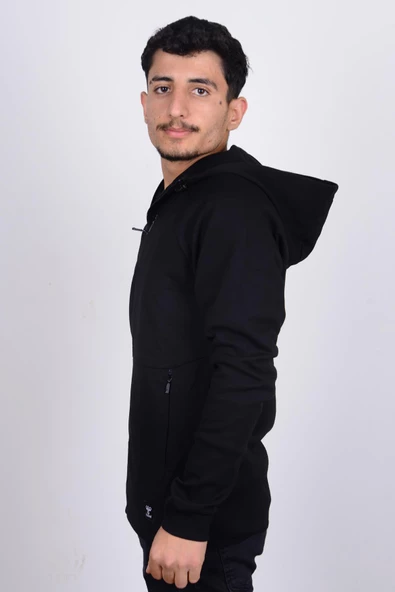 Hummel 921647-2001 Siyah Kapüşonlu Erkek Hırka - 2