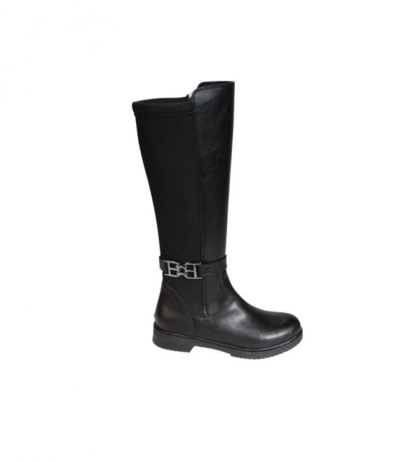 YAZKIŞ Kadın Siyah Tokalı Arkası Sreç 3cm Topuklu Düz Çizme Diz Boyu 35cm - 2