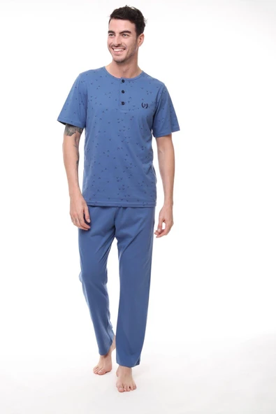 Pijadore 1411 Erkek Büyük Beden Kısa Kollu Düğmeli Pijama Takım - 3