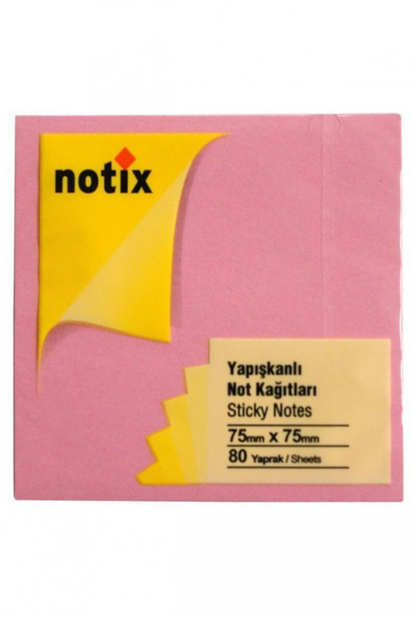 Notix Yapışkanlı Not Kağıdı 75 mm x 75 mm 100 Yaprak - Pembe