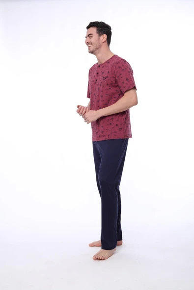 Pijadore 1402 Erkek Yuvarlak Yaka Düğmeli Kısa Kollu Pijama Takım - 2