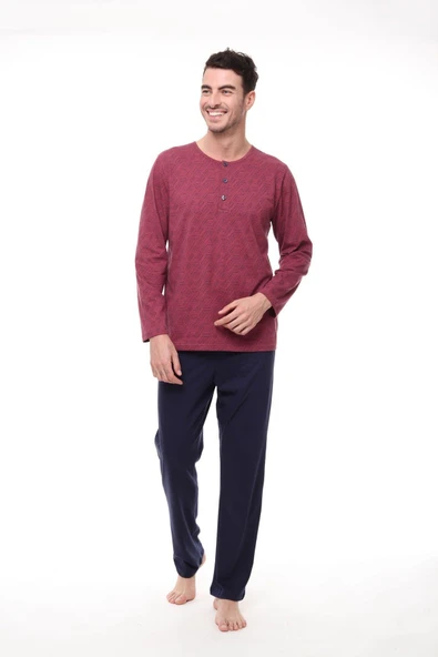 Pijadore 1404 Erkek Uzun Kollu Düğmeli Pijama Takım - 1