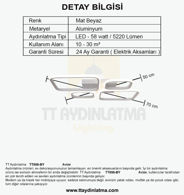 TT Aydınlatma TT050-BY  Baklava Desen Mat Beyaz 4 lü Led Avize - 5