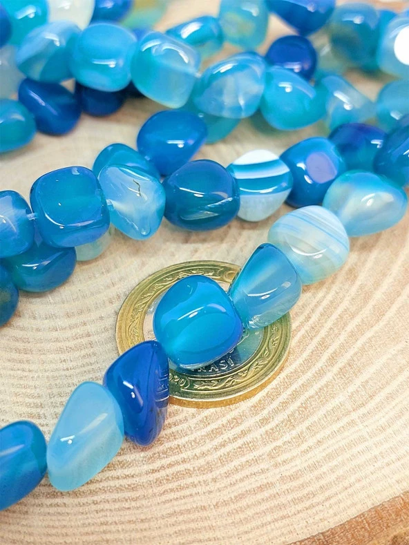 Akik Mavi Doğal Tımbıl Taşlar Dizi - Resim 2