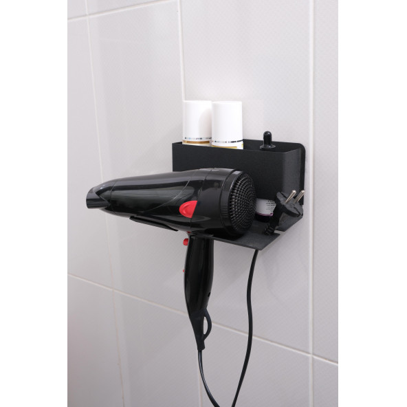 Risingmaber Siyah Metal Yapışkanlı Saç Kurutma Askısı, Yapışkanlı Banyo Düzenleyici Organizer Fön Makinelik
