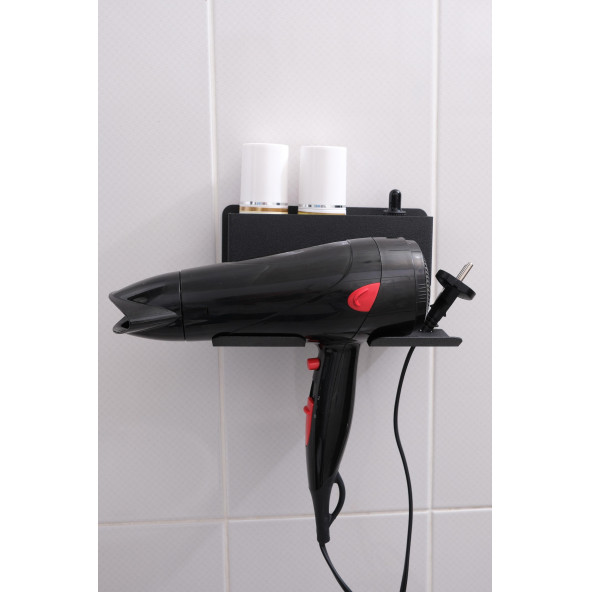 Risingmaber Siyah Metal Yapışkanlı Saç Kurutma Askısı, Yapışkanlı Banyo Düzenleyici Organizer Fön Makinelik - 2