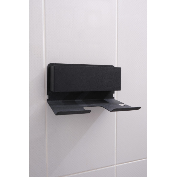 Risingmaber Siyah Metal Yapışkanlı Saç Kurutma Askısı, Yapışkanlı Banyo Düzenleyici Organizer Fön Makinelik - 4
