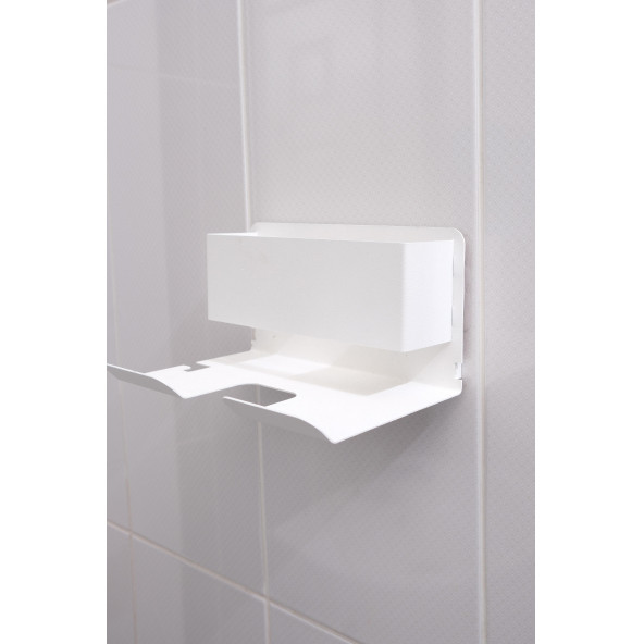 Risingmaber Beyaz Metal Yapışkanlı Saç Kurutma Askısı, Yapışkanlı Banyo Düzenleyici Organizer Fön Makinelik - 4