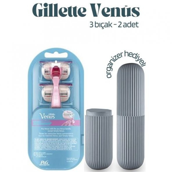 Gillette Venus 3 Bıçaklı 2 Yedek Bayan Banyo Tıraş Bıçağı Özel Kutu Hediyeli Set (Findit) - 1