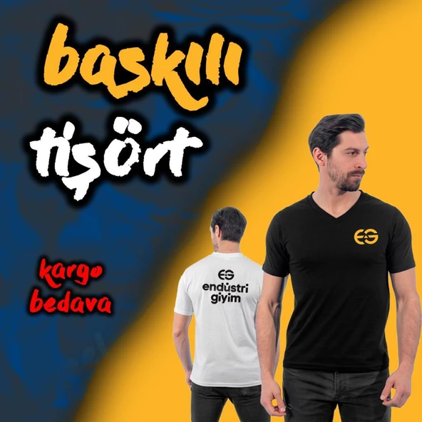 5'li Özel Baskılı V Yaka Tişört, Beyaz -142E610-