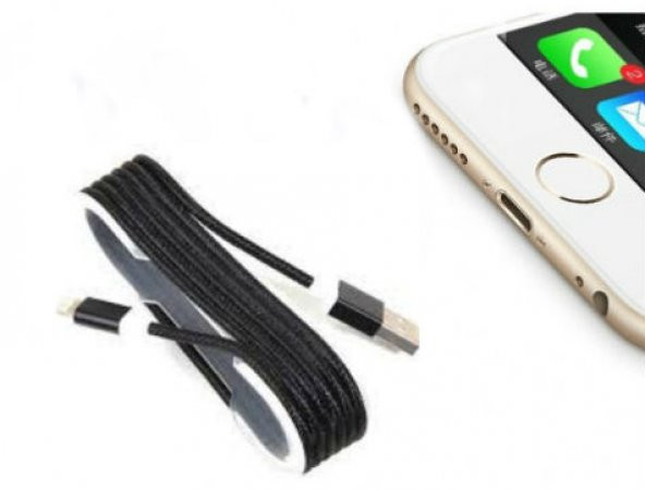 iPhone Örgü Şeklinde Renkli Çelik Şarj Data Kablosu - Siyah