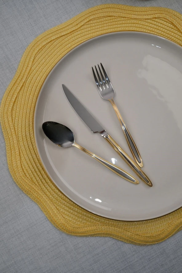 Lugga Sare Gold Tatlı Çatal Kaşık Bıçak Takımı 6 Kişilik 18 Parça - 3