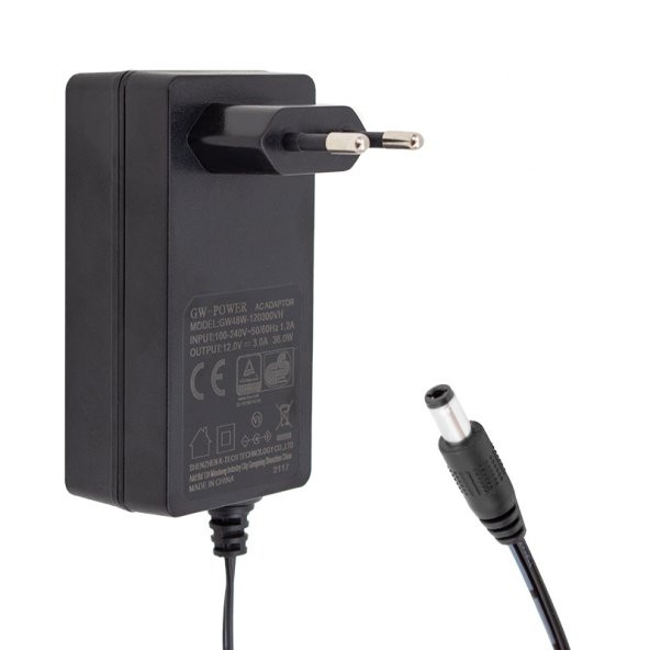 FinDit GW-POWER 12 VOLT - 3 AMPER PLASTİK KASA PRİZ TİPİ ADAPTÖR 5.5*2.5 UÇ