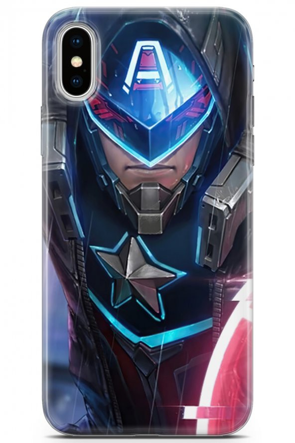 Apple iPhone X - XS Uyumlu Kılıf Dc 22 Kaptan Amerika Kap Siyah Mavi