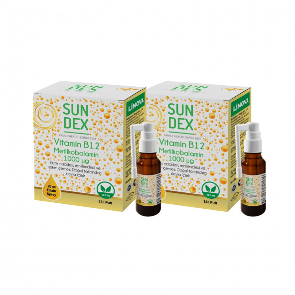 SUNDEX Vitamin B12 Metilkobalamin 1000 mcg 20 ml Dilaltı Sprey 2li Paket