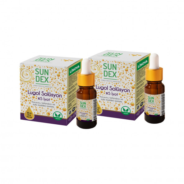 SUNDEX 2li Paket Lugol Solüsyon Yüzde 5 İyot 30 ml Damla