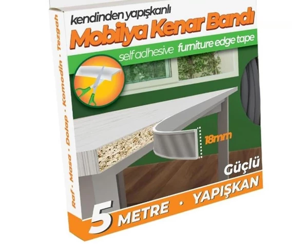 Kendinden Yapışkanlı Masa,Raf,Dolap,Tezgah,Mobilya Kenar Bandı 18mmX5 Metre-Gri - 4