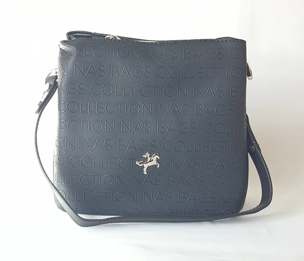 NS1311 Model Nas Bag Siyah Renk Gofraj Detaylı Kadın El ve Omuz Çantası