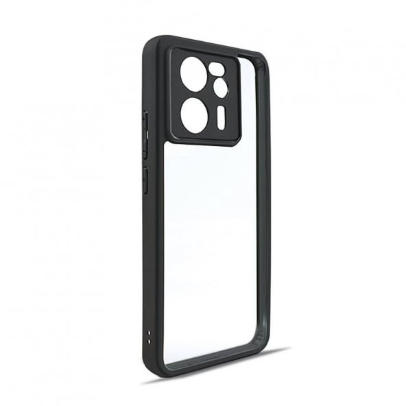 KNY Xiaomi Mi 13T Pro Kılıf Silikon Kenarlı Arkası Şeffaf Kamera Korumalı Roll Kapak Siyah - 2