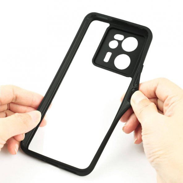KNY Xiaomi Mi 13T Pro Kılıf Silikon Kenarlı Arkası Şeffaf Kamera Korumalı Roll Kapak Siyah - 3