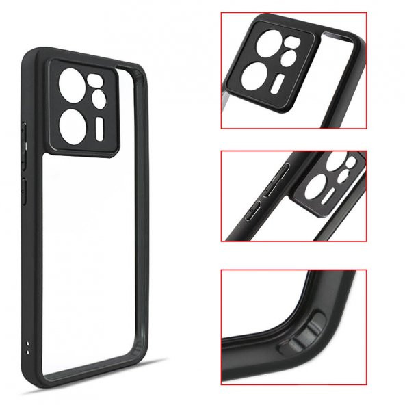 KNY Xiaomi Mi 13T Pro Kılıf Silikon Kenarlı Arkası Şeffaf Kamera Korumalı Roll Kapak Siyah - 4