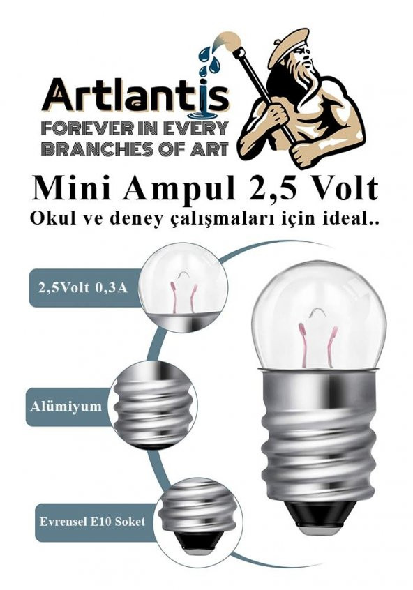 Mini Ampul 2,5 Volt 10 Adet 1 Paket Küçük Elektrik Deney Ampulü 2.5 v Okul Sınıf Elektrik Devre Deney Ampulü - 6