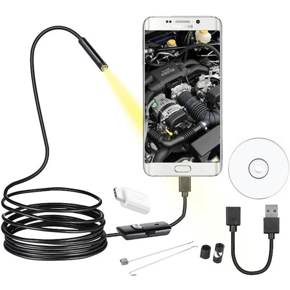 Powermaster 3İn1 Micro Usb+Type C+Pc 8 Mm Işıklı 5 Metre Endeskop Yılan Kamera - 3