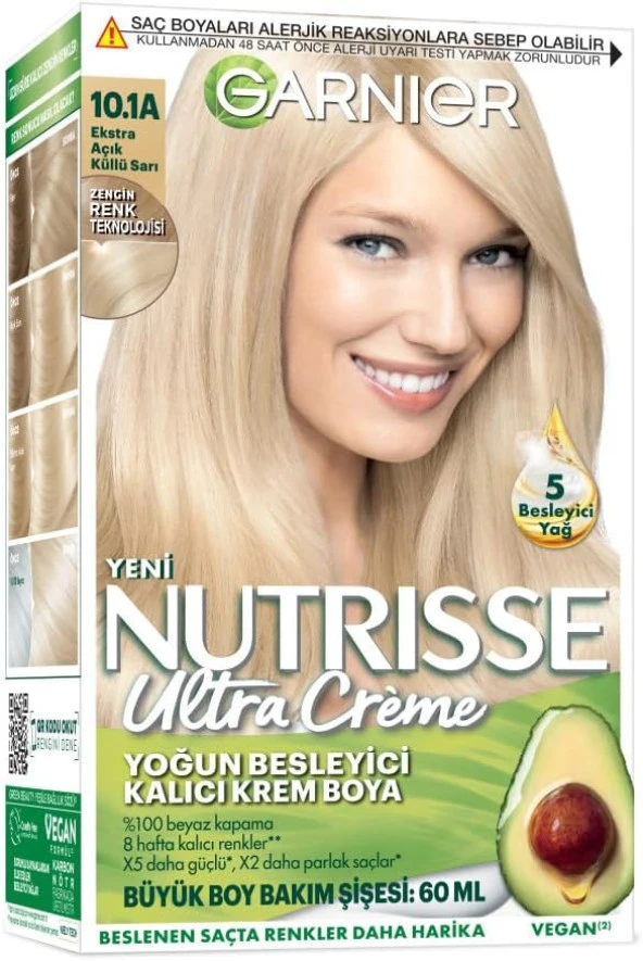 Garnier Nutrisse Yoğun Besleyici Kalıcı Krem Saç Boyası 10.1A Ekstra Açık Küllü Sarı