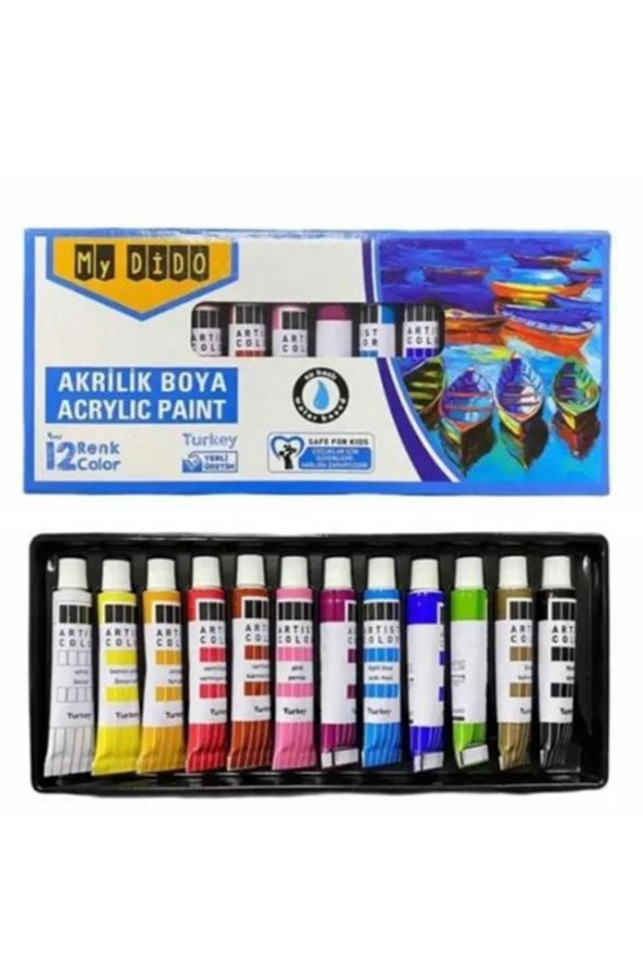 Akrilik Boya Hobi Boyama Seti 1 Paket 35x50 cm Tuval 12 li Akrilik Boya Tüp Resim Paleti Fırça Seti 6 lı - 7
